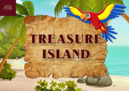 An image of a treasure map containing the title "Treasure Island"
